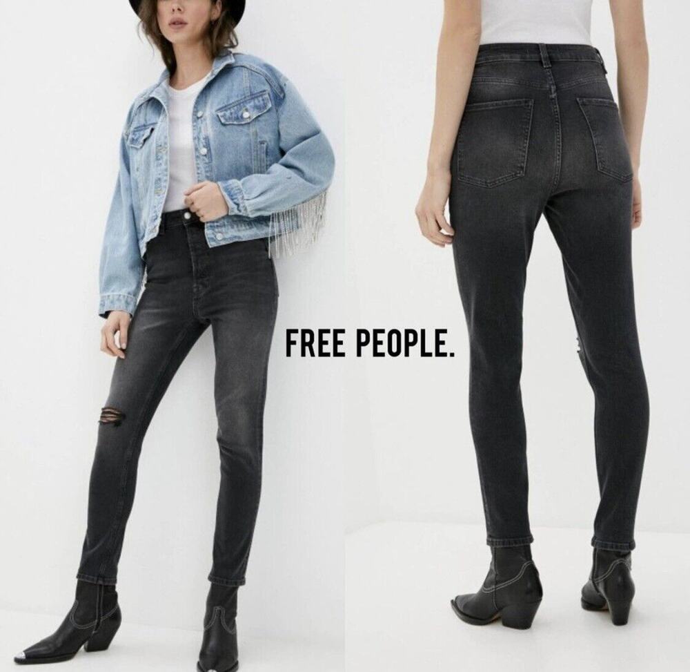 Free People Women's Zuri Mom Jeans Sz 26 Dusty Roads Black Button Fly High Rise